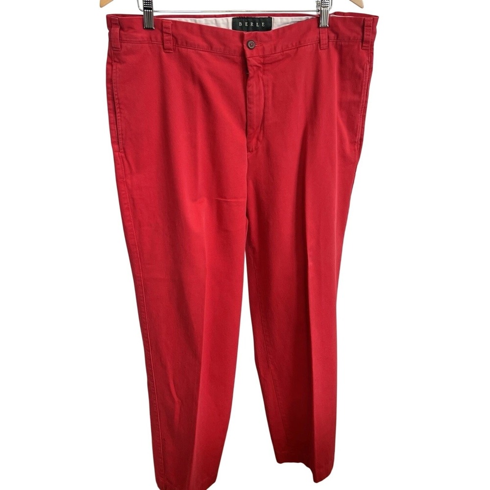 Berle Mens Red Cotton Twill Flat Front Elephant Chino Pants Size 38
